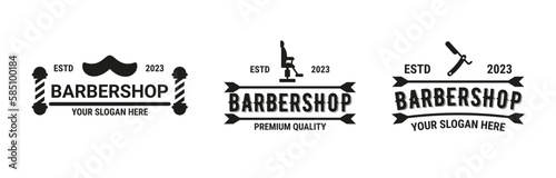 Minimalist barber logo. Beauty salon. Barbershop silhouette emblems design set. Beard or mustache. Hairstyle service logotype. Stylish haircut from hairdresser. Vector design typography