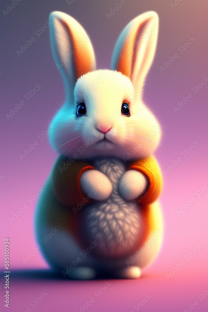 Fototapeta premium Cute and adorable cartoon fluffy baby rabbit