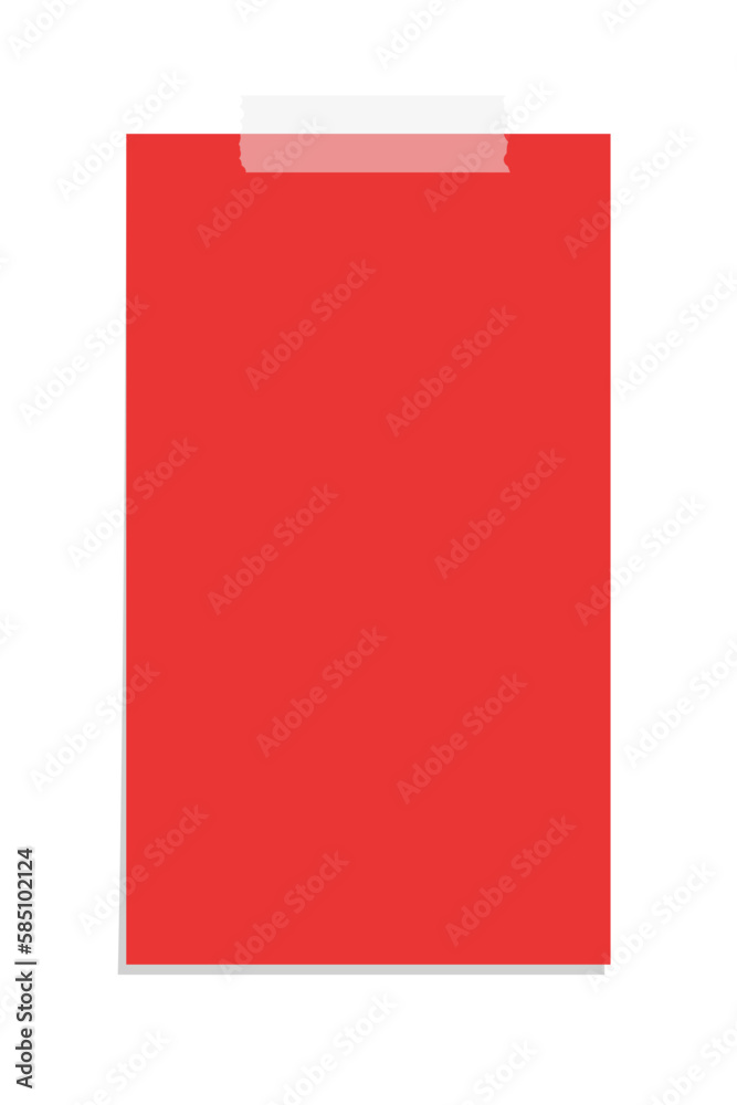 Vertical rectangle red sticky post note template. Taped office memo paper vector illustration.