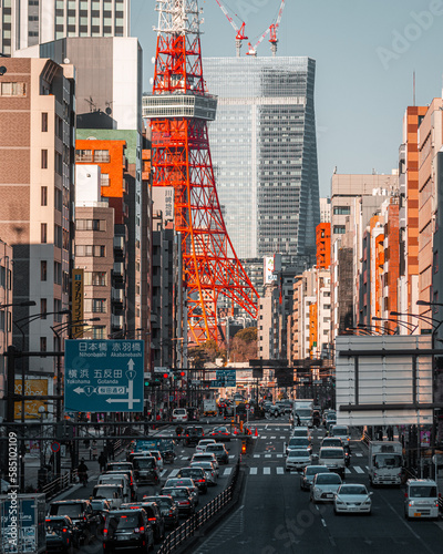 Photography Tokyo Tower with street