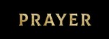 Elegant font. Text of the word prayer with a golden texture on a black background; Christian design for prints, stickers or more