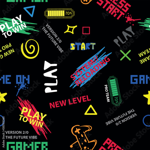 Seamless bright pattern with  joysticks. gaming cool print for boys and girls. Suitable for textiles, sportswear, web
