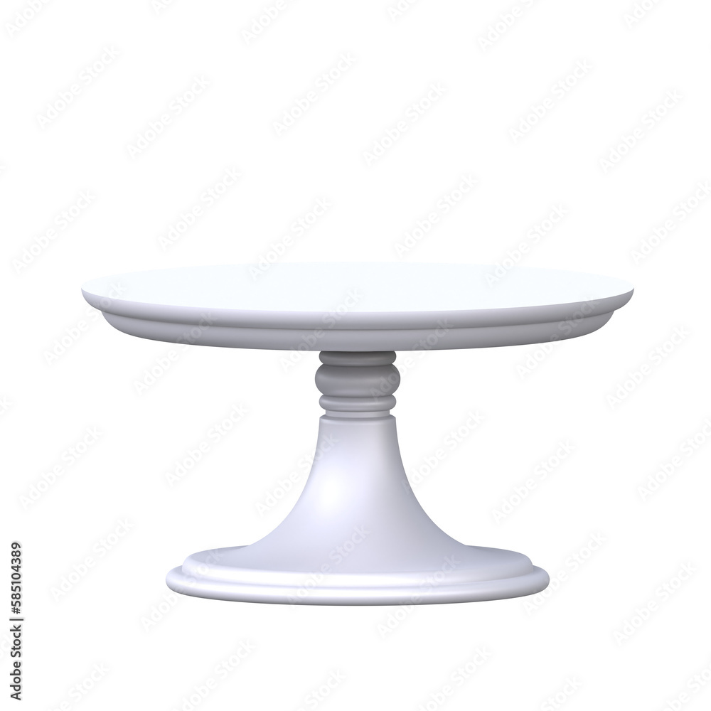 White cake stand 3d render isolated on white background. Empty dessert platter for birthday dishes. Plate tray podium for party. White cake stand 3d render isolated on white background. Empty dessert platter for birthday dishes. Plate tray podium for party.