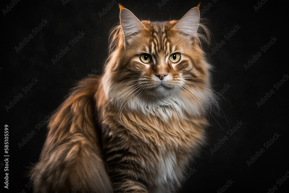 Majestic Cymric Breed Cat: A Rare Feline Beauty on a Dark Canvas