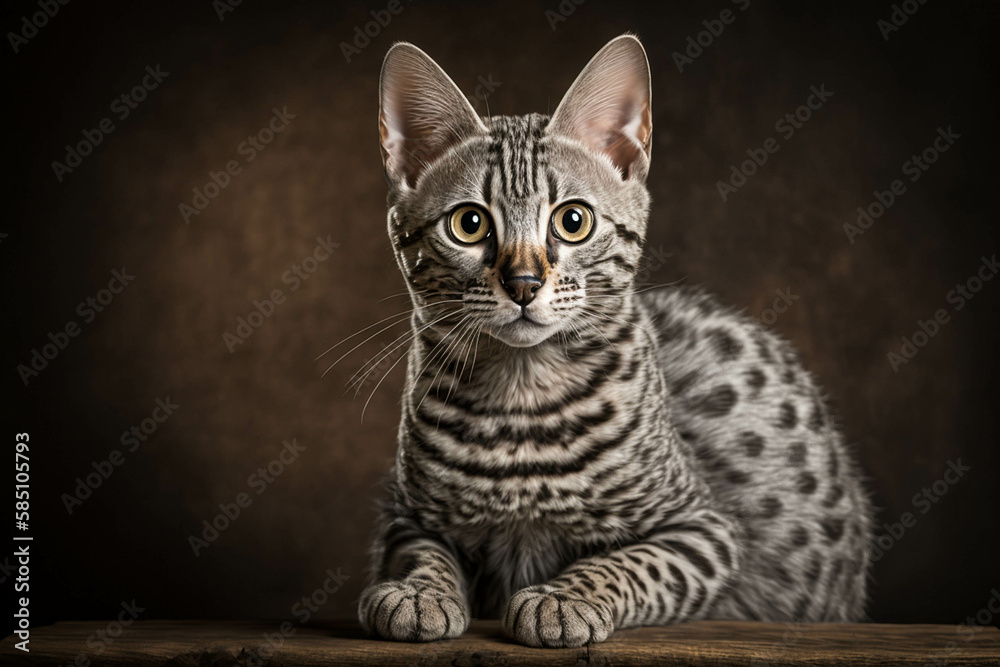 Egyptian Mau Breed Cat: Graceful and Intelligent Feline on a Dark Background..