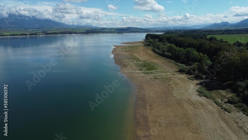Aerial view of Liptovska Mara reservoir in Slovakia. Water surface © kardaska