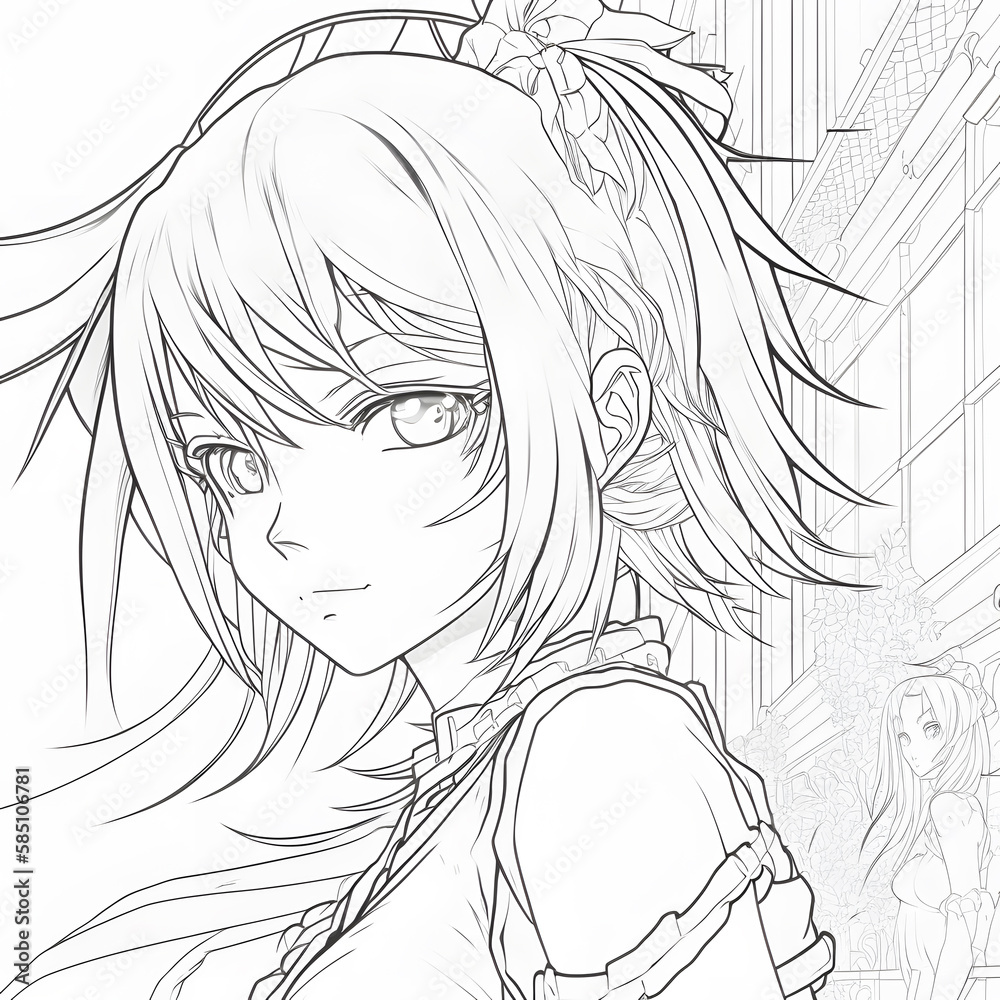 Anime style girl. Coloring pages for adults. Cartoon portrait created ...