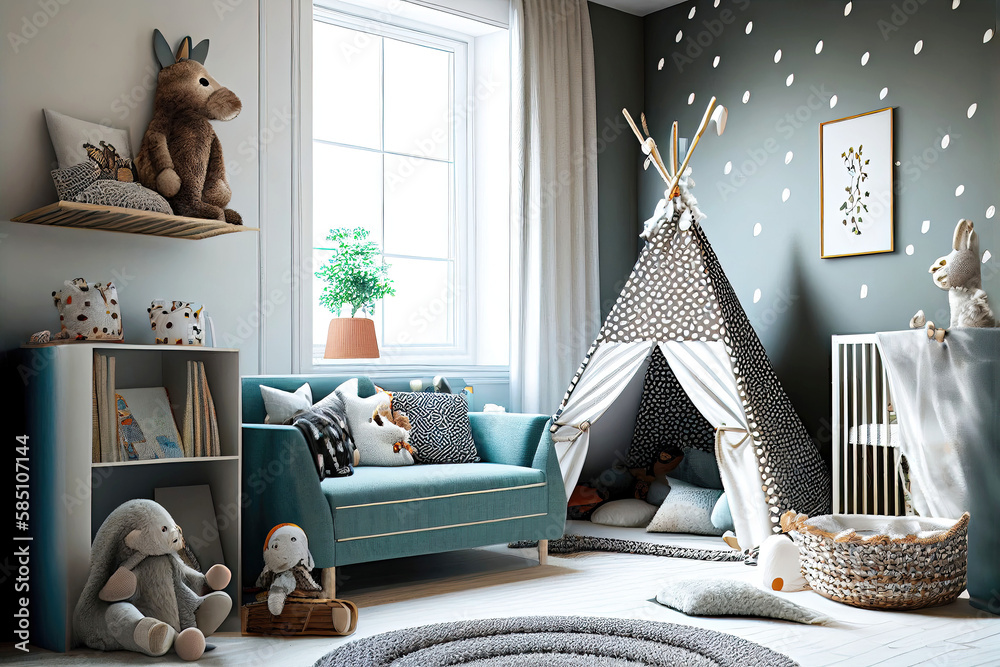 Modern bright nursery room with toys for child as interior design ...