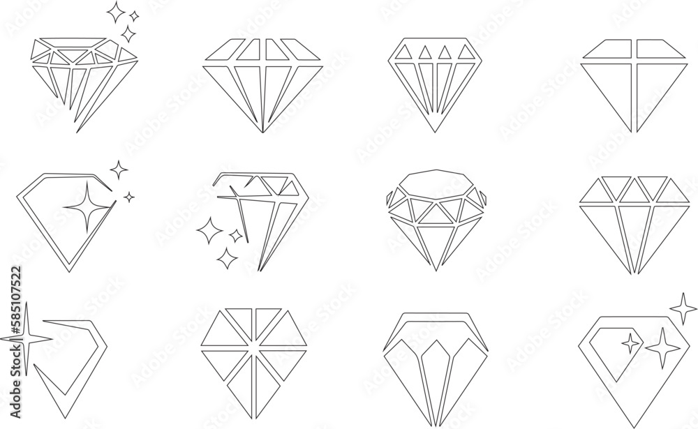 Diamonds icon set. Outline set of diamonds vector icons for web design isolated on white background Diamonds icon set. Outline set of diamonds vector icons for web design isolated on white background