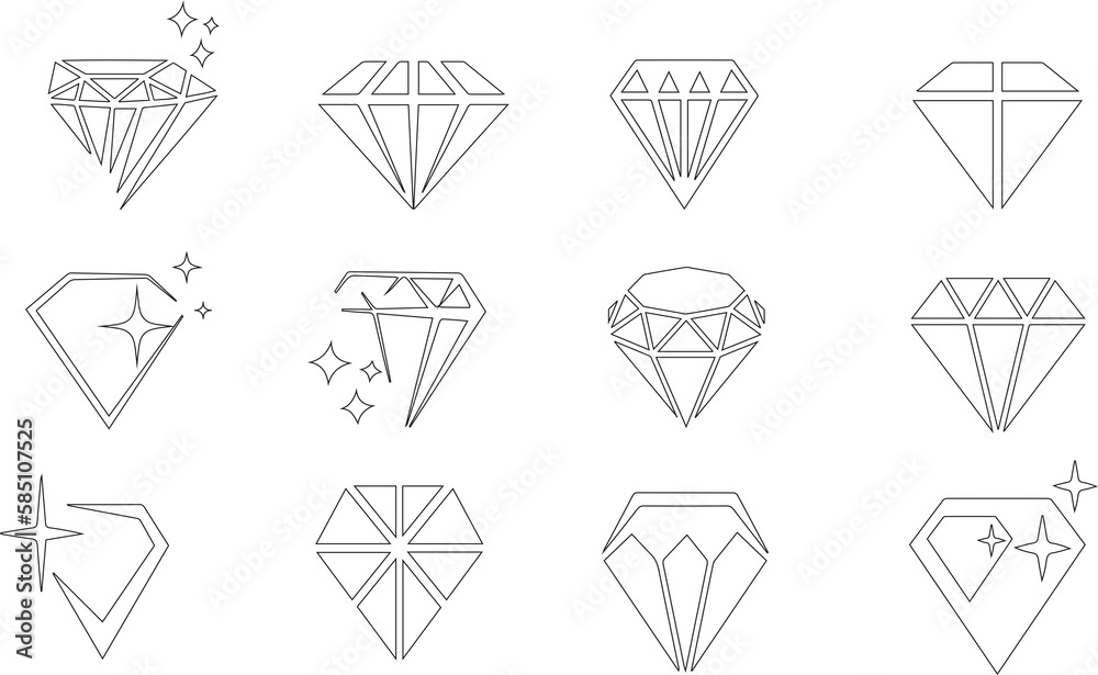Diamonds icon set. Outline set of diamonds vector icons for web design isolated on white background Diamonds icon set. Outline set of diamonds vector icons for web design isolated on white background