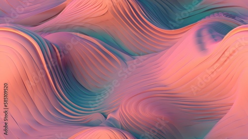 abstract colorful background with waves, paper art style, pastel colors soft, highlight calming ocean like view, gradient seamless generative ai