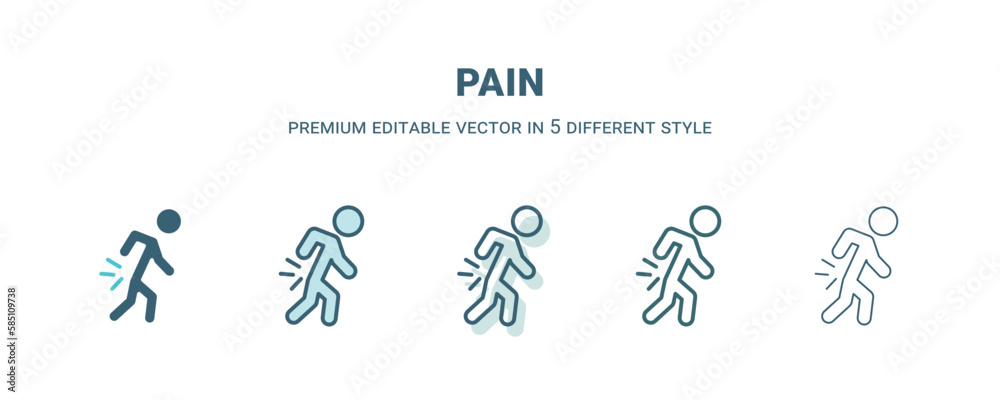 pain icon in 5 different style. Outline, filled, two color, thin pain icon isolated on white background. Editable vector can be used web and mobile pain icon in 5 different style. Outline, filled, two color, thin pain icon isolated on white background. Editable vector can be used web and mobile