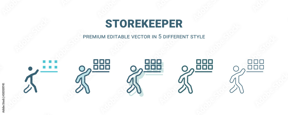 storekeeper icon in 5 different style. Outline, filled, two color, thin storekeeper icon isolated on white background. Editable vector can be used web and mobile