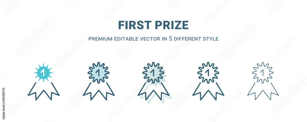 first prize icon in 5 different style. Outline, filled, two color, thin first prize icon isolated on white background. Editable vector can be used web and mobile first prize icon in 5 different style. Outline, filled, two color, thin first prize icon isolated on white background. Editable vector can be used web and mobile