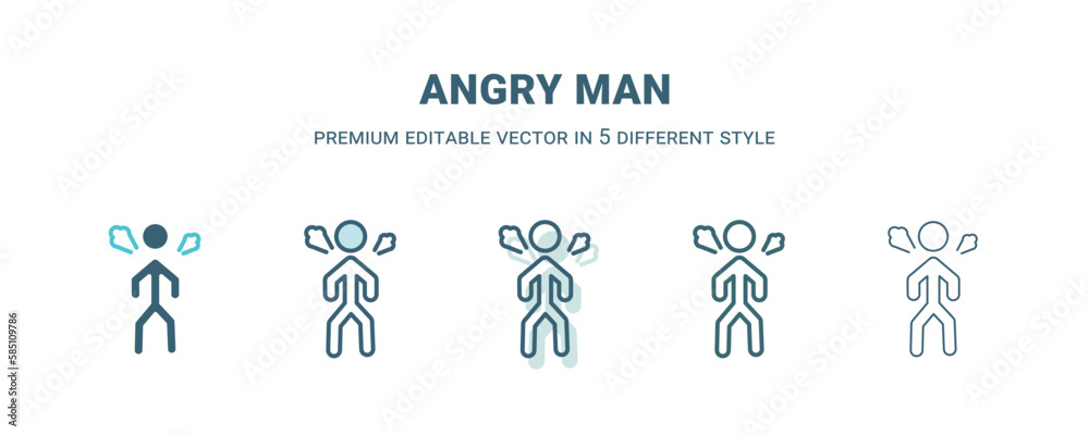 angry man icon in 5 different style. Outline, filled, two color, thin angry man icon isolated on white background. Editable vector can be used web and mobile angry man icon in 5 different style. Outline, filled, two color, thin angry man icon isolated on white background. Editable vector can be used web and mobile
