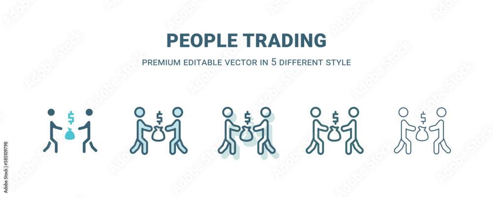 people trading icon in 5 different style. Outline, filled, two color, thin people trading icon isolated on white background. Editable vector can be used web and mobile