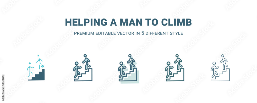 helping a man to climb icon in 5 different style. Outline, filled, two color, thin helping a man to climb icon isolated on white background. Editable vector can be used web and mobile