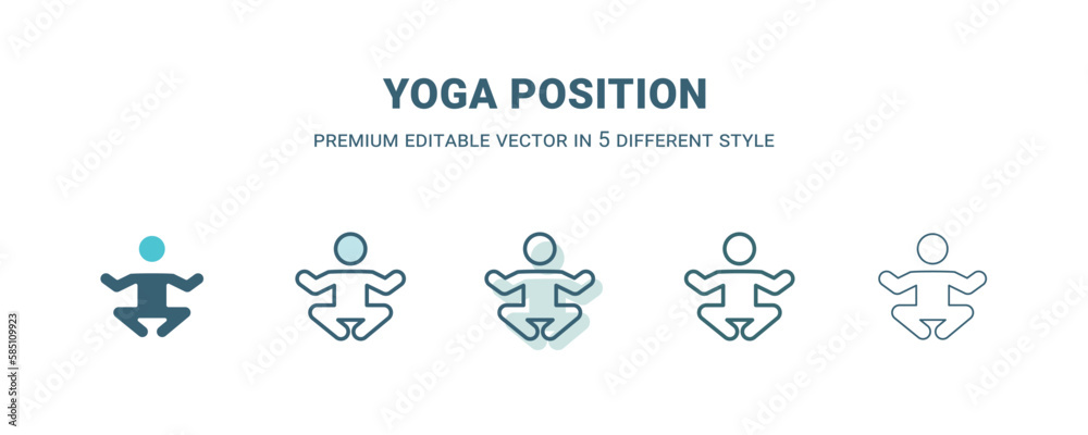 yoga position icon in 5 different style. Outline, filled, two color, thin yoga position icon isolated on white background. Editable vector can be used web and mobile
