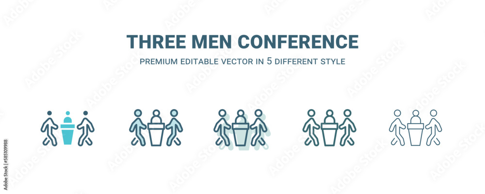three men conference icon in 5 different style. Outline, filled, two color, thin three men conference icon isolated on white background. Editable vector can be used web and mobile three men conference icon in 5 different style. Outline, filled, two color, thin three men conference icon isolated on white background. Editable vector can be used web and mobile