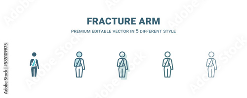fracture arm icon in 5 different style. Outline, filled, two color, thin fracture arm icon isolated on white background. Editable vector can be used web and mobile