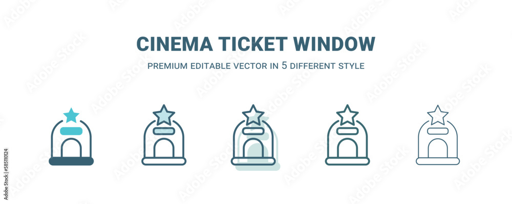 cinema ticket window icon in 5 different style. Outline, filled, two color, thin cinema ticket window icon isolated on white background. Editable vector can be used web and mobile cinema ticket window icon in 5 different style. Outline, filled, two color, thin cinema ticket window icon isolated on white background. Editable vector can be used web and mobile