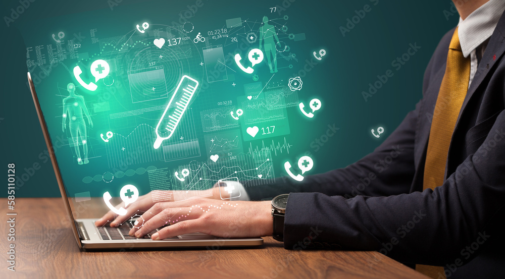 Naklejka premium hand browsing on the internet for medical issues