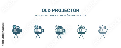 old projector icon in 5 different style. Outline, filled, two color, thin old projector icon isolated on white background. Editable vector can be used web and mobile