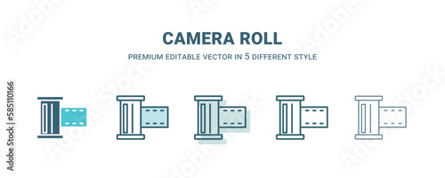 camera roll icon in 5 different style. Outline, filled, two color, thin camera roll icon isolated on white background. Editable vector can be used web and mobile