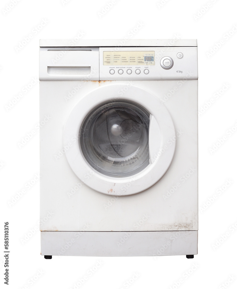 Old rusty broken washing machine isolated on white background. Old rusty broken washing machine isolated on white background.