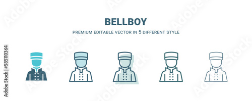 bellboy icon in 5 different style. Outline, filled, two color, thin bellboy icon isolated on white background. Editable vector can be used web and mobile