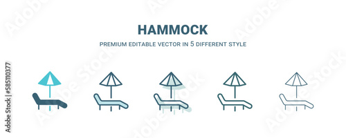 hammock icon in 5 different style. Outline, filled, two color, thin hammock icon isolated on white background. Editable vector can be used web and mobile