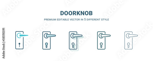 doorknob icon in 5 different style. Outline, filled, two color, thin doorknob icon isolated on white background. Editable vector can be used web and mobile