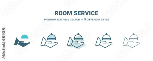 room service icon in 5 different style. Outline, filled, two color, thin room service icon isolated on white background. Editable vector can be used web and mobile