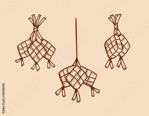 traditional ketupat hand drawing sketch style illustration graphic element set