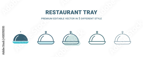 restaurant tray icon in 5 different style. Outline, filled, two color, thin restaurant tray icon isolated on white background. Editable vector can be used web and mobile