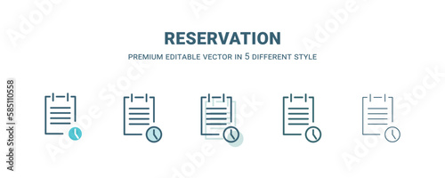 reservation icon in 5 different style. Outline, filled, two color, thin reservation icon isolated on white background. Editable vector can be used web and mobile