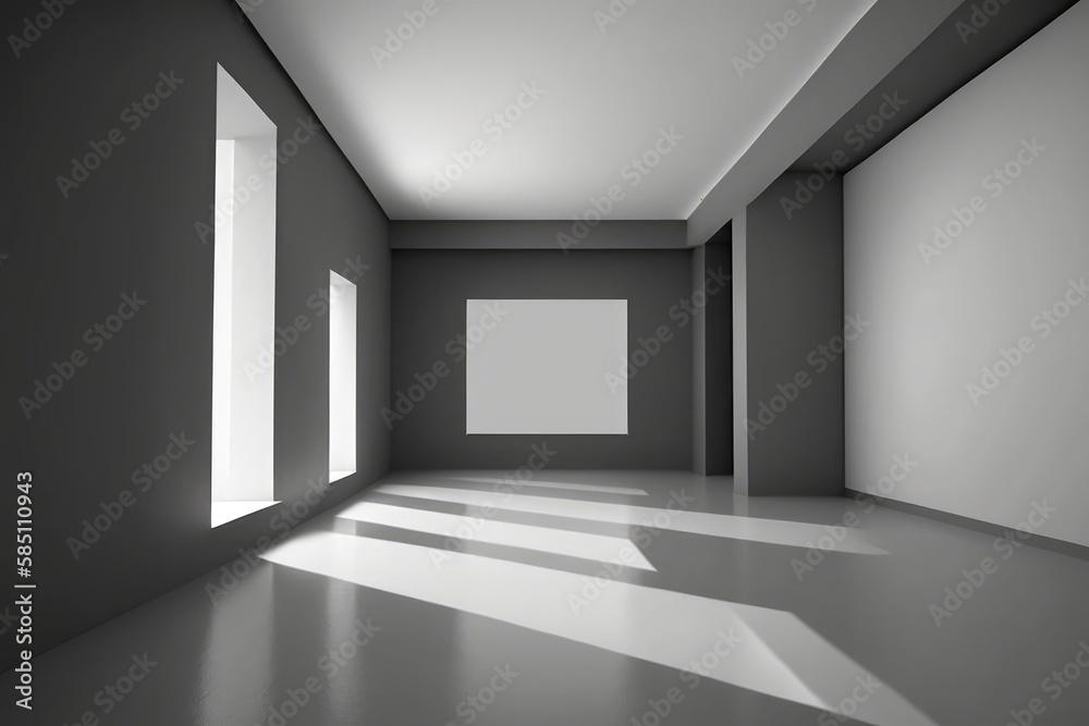 Empty room with window and white frame on wall Empty room with window and white frame on wall