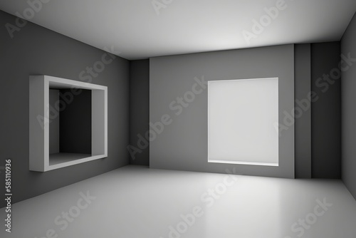 Empty room with black walls, white floor and picture frame © Олег Фадеев