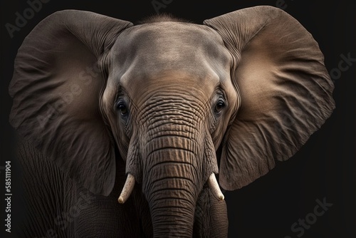 Elephant. Realism, grey, wild animal. Illustration. AI © Sasha