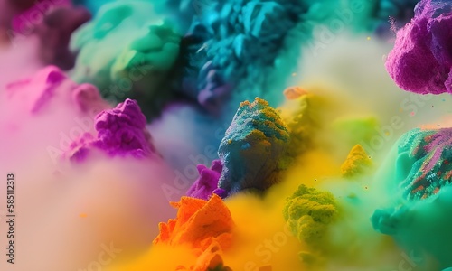 Kolorowy puder holi, tradycja indyjska, tło. Wygenerowane przy pomocy AI.