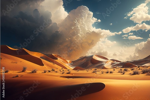 sand dunes. Realism  yellow  desert  sunny day. Illustration. AI