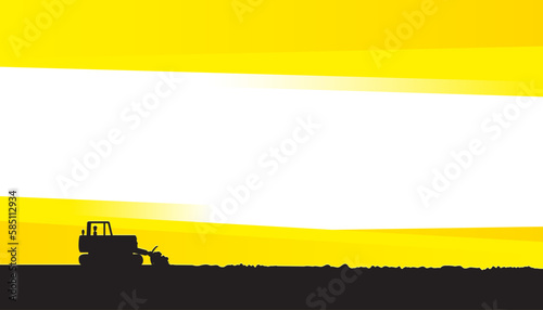 Bulldozer at the construction site on yellow background.Vector illustration of the industrial machinery for construction business design elements.