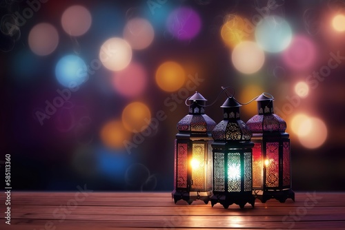 Ramadhan Background with Lanterns, Generative AI