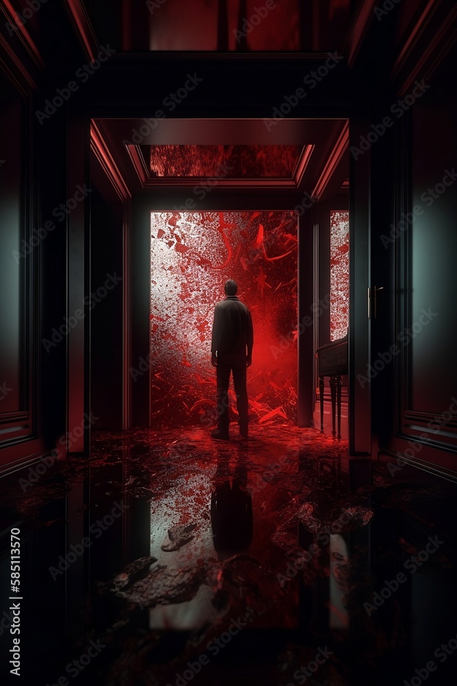 A Man Standing in a Bloody Hallway Generative AI A Man Standing in a Bloody Hallway Generative AI
