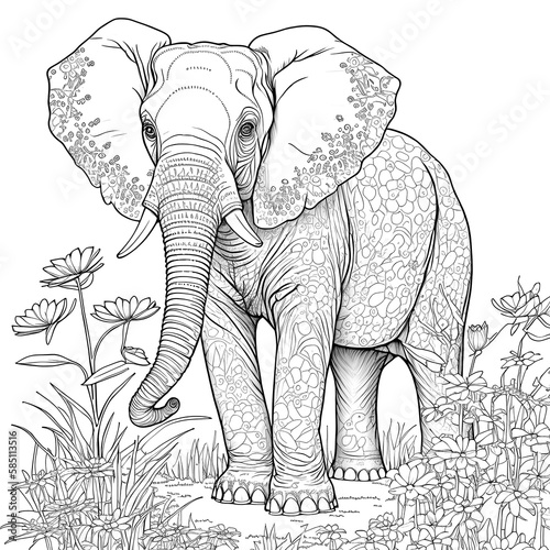 Children s coloring with an elephant. Created with Generative AI technology.