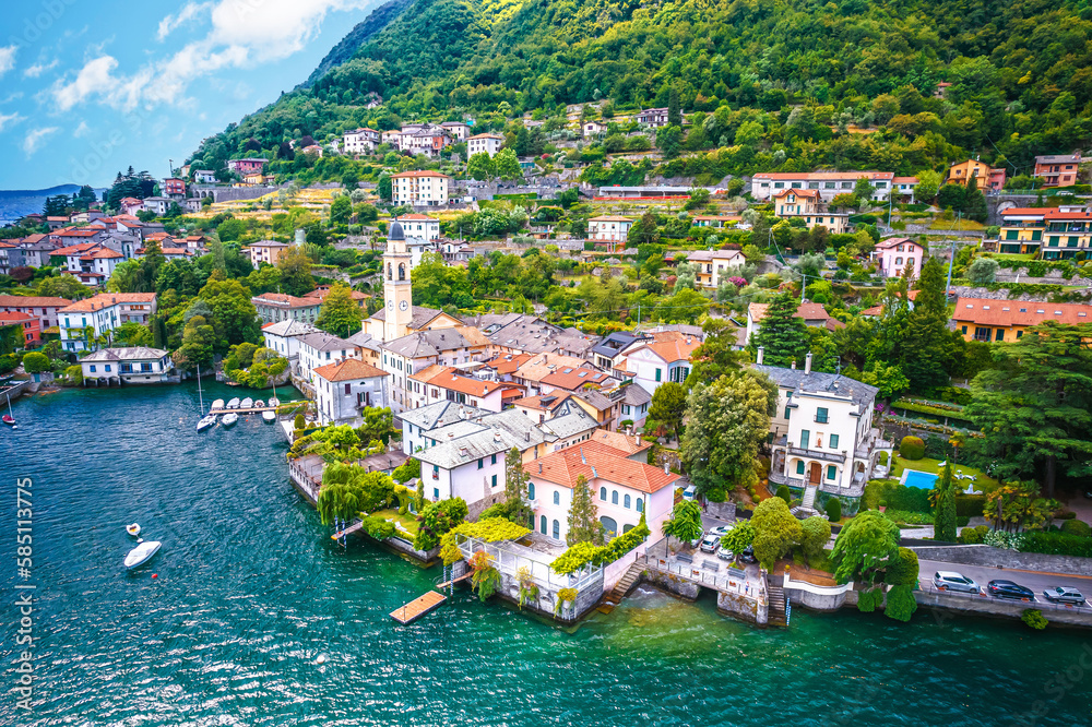 Town of Laglio on Como lake aerial view