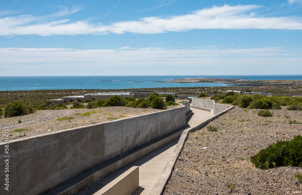 Concrete pathway to overlook point for tourists at Punta Tombo penguin sanctuary