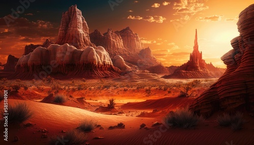 Red Rock Formations, Desert Sunsets Wallpaper. Generative AI © Ян Заболотний