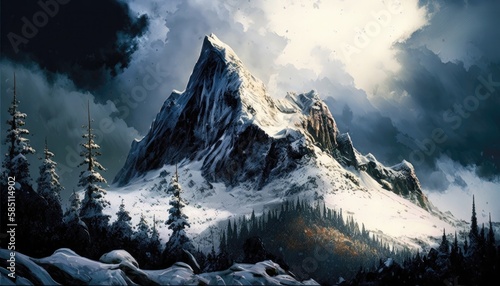 Snowy Peak, Alpine Grandeur Wallpaper. Generative AI