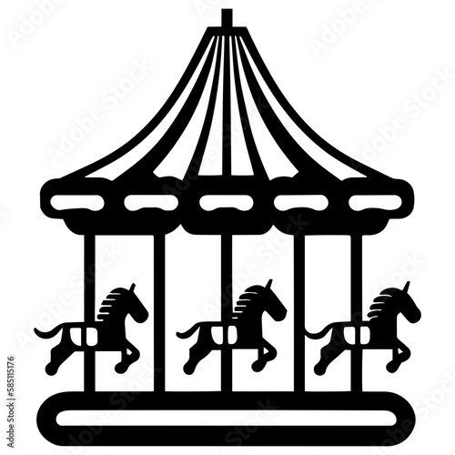 Carousel, Amusement park icon set, black and white